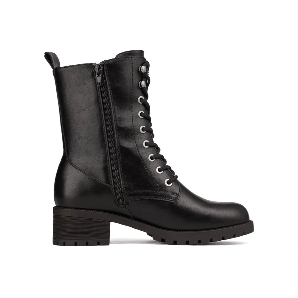 Dream Pairs NWOB Lace Up Lug Sole Mid Calf Black Winter Military Combat Boots - Picture 4 of 5